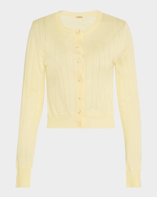 Adam Lippes Crystal-Stud Brushed Cashmere Crewneck Cardigan | Neiman Marcus