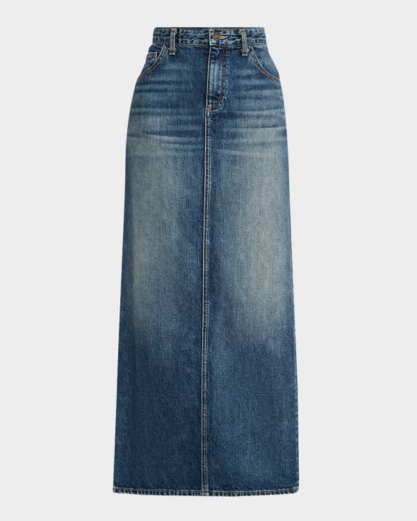 FRAME Deconstructed Frayed Denim Skirt | Neiman Marcus