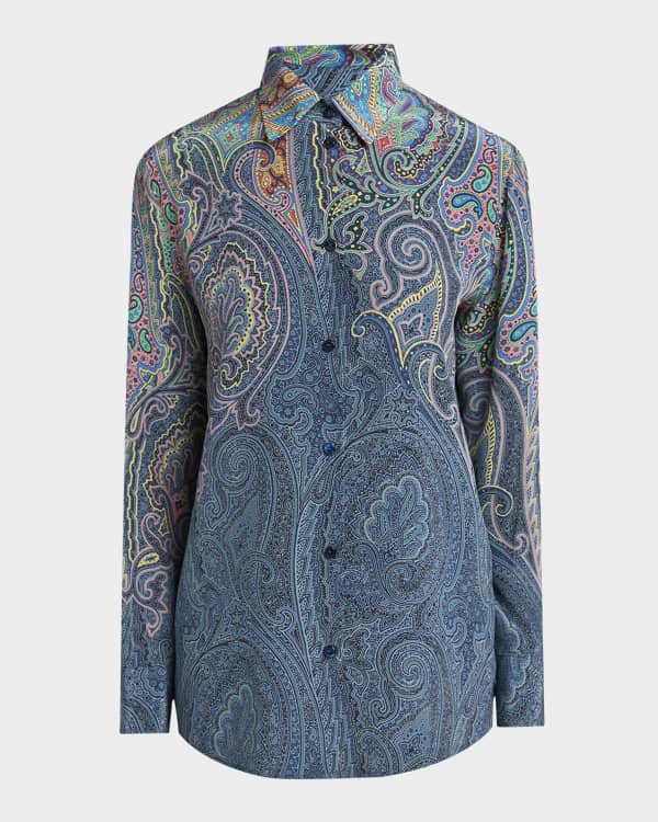 Etro Scroll Paisley-Print Button-Down Ramie Shirt | Neiman