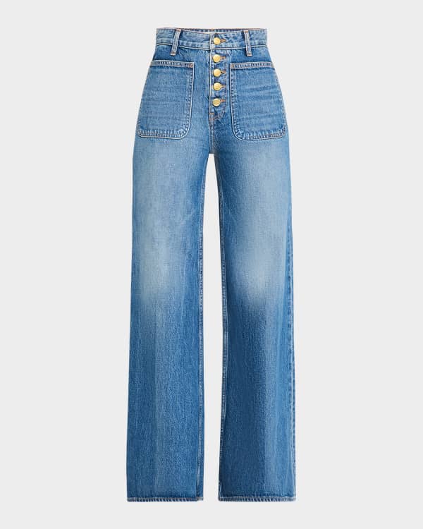Cult Gaia Sydney Belted Grommet Wide-Leg Denim Pants