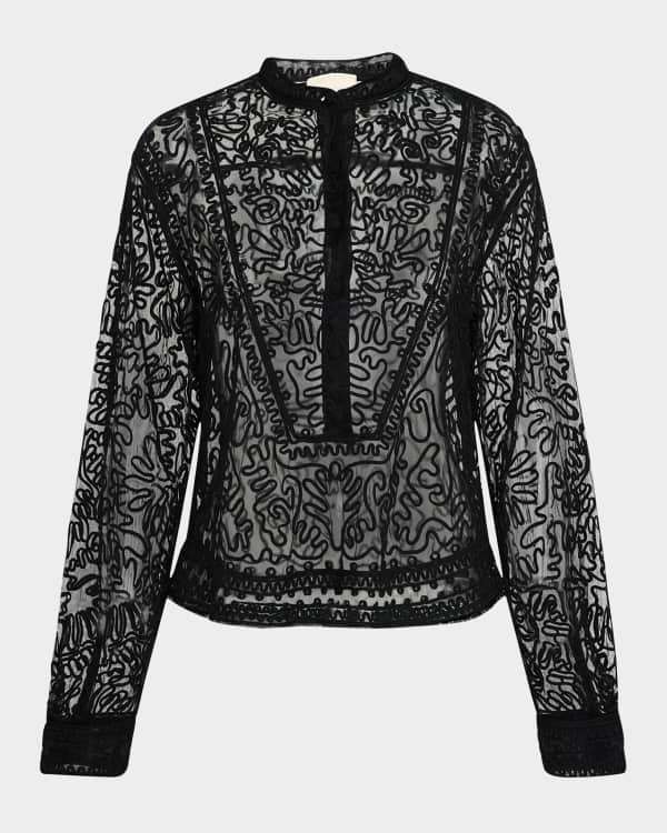 Enza Costa Sheer Slash Long-Sleeve Blouse | Neiman Marcus