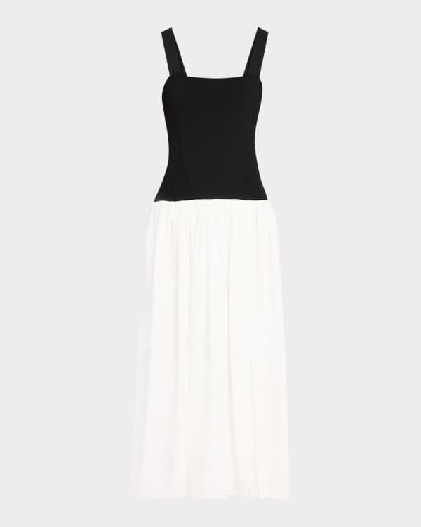 STAUD Claretta Backless Pleated Rib-Knit Dress | Neiman Marcus