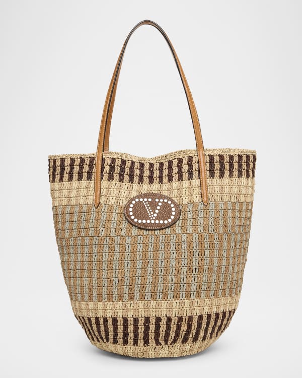 Valentino Garavani Rockstud Boucle Metallic Raffia Tote Bag