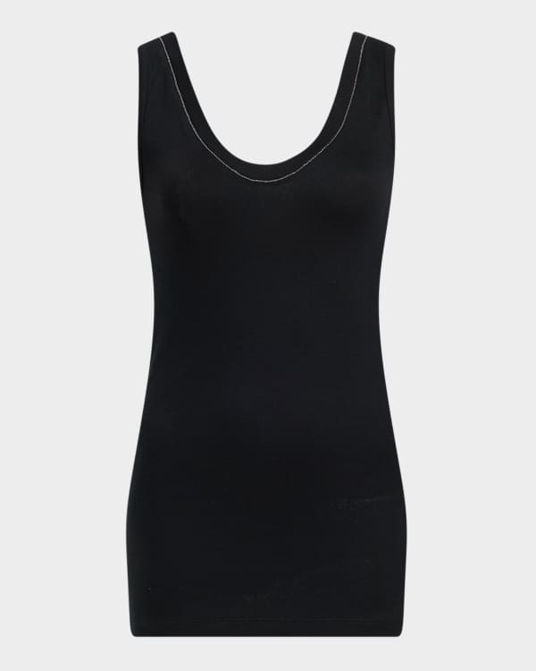 Brunello Cucinelli Ribbed Cotton Jersey Tank Top with Monili