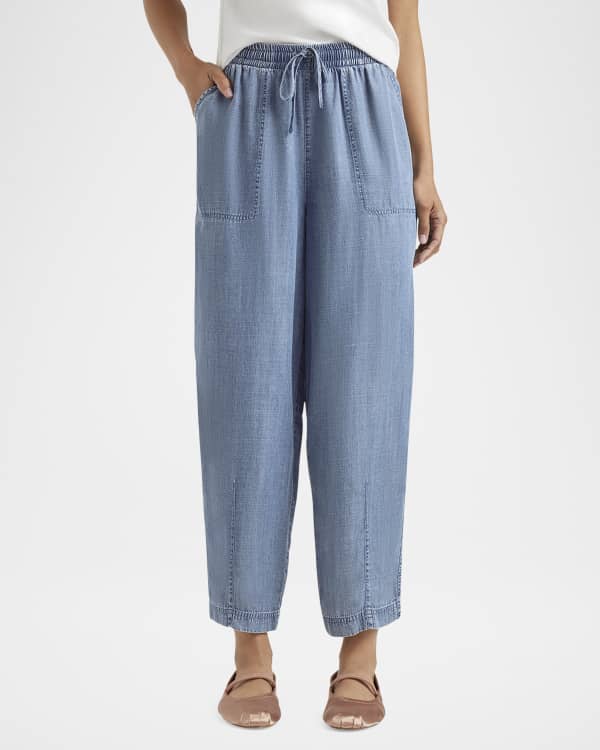 Indigo Elastic Band Drawstring Wide Pants