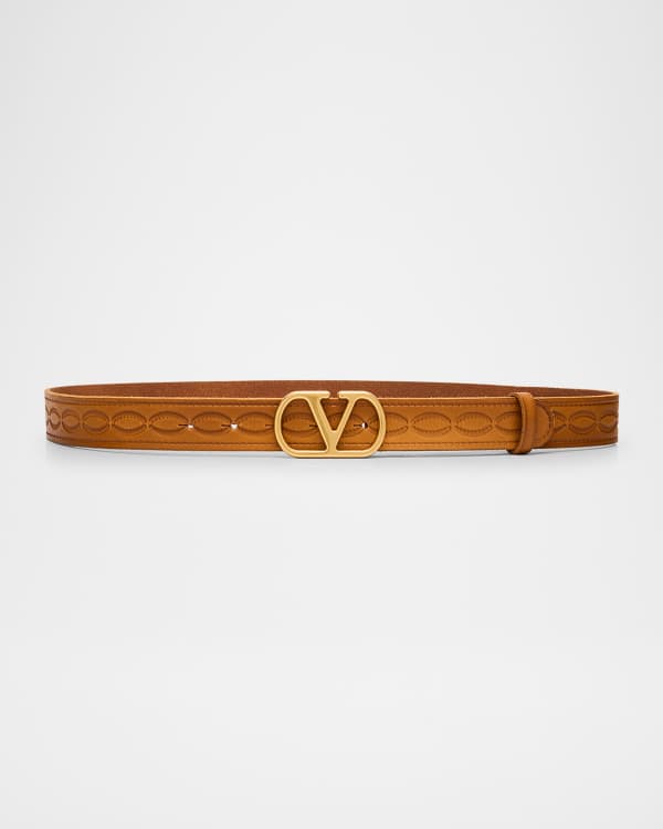 Valentino Garavani V-Logo 70mm Wide Box Leather Belt