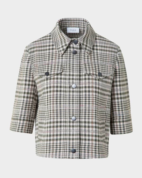 Akris punto Zip-Pocket Short-Sleeve Denim Jacket | Neiman Marcus