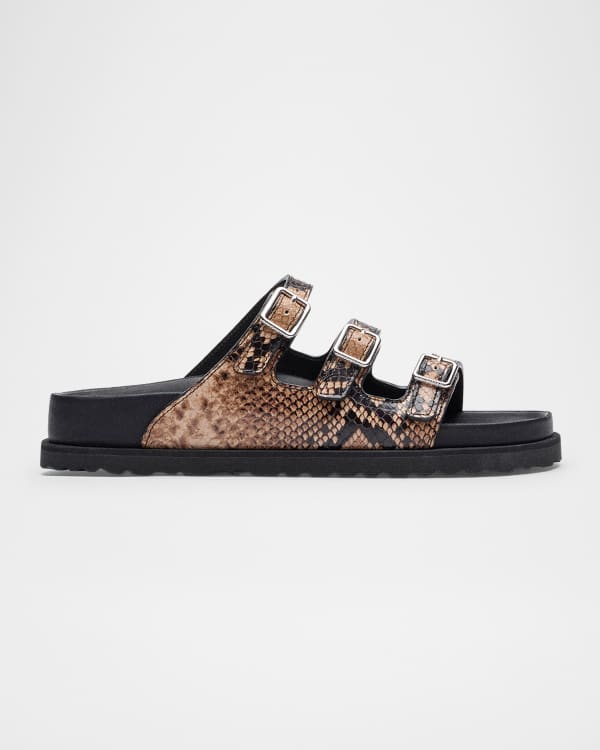 1774 Birkenstock Arizona Snake-Embossed Dual-Buckle Slide Sandals