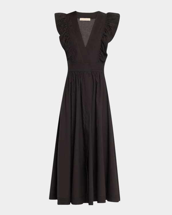 LOVEBIRDS Lavender Embroidered Floral Silk Midi Dress