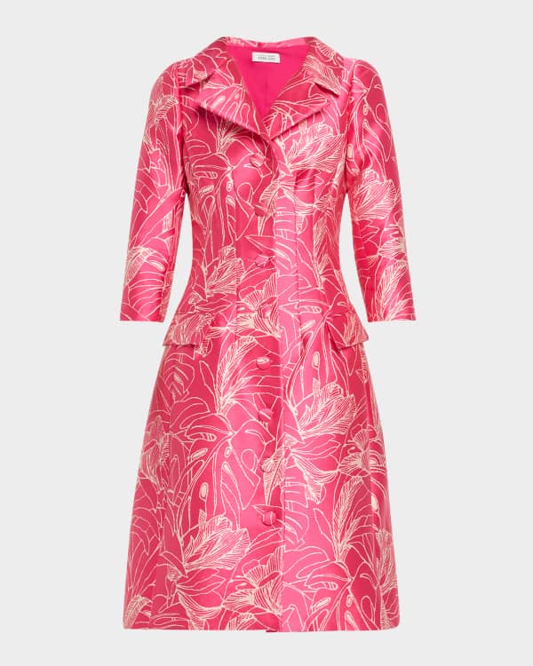 Rickie Freeman for Teri Jon Blouson-Sleeve Floral Jacquard Rickie Freeman for Teri Jon Blouson-Sleeve Floral Jacquard