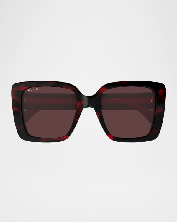 Gucci Square Acetate Bamboo Effect Arms Sunglasses | Neiman