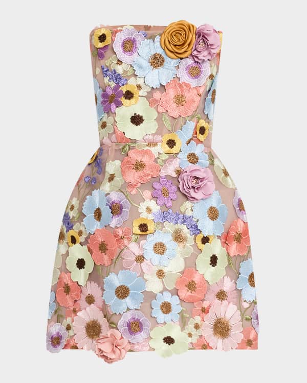 Bronx and Banco Sabrina A-Line Floral Applique Midi Dress | Neiman Marcus