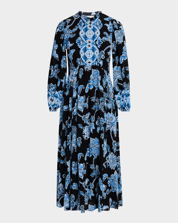 Elie Tahari The Aimee Tiered Floral-Print Midi Dress | Neiman Marcus