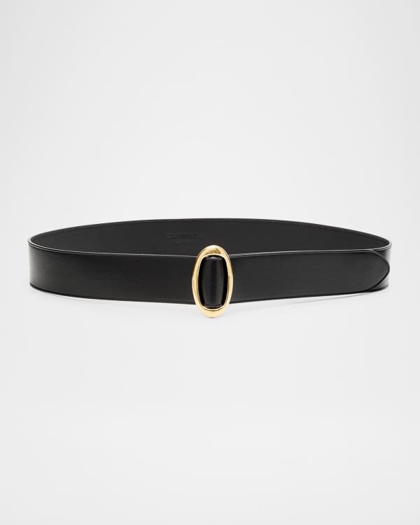 Saint Laurent Smooth Leather Belt With Oval Buckle | Neiman