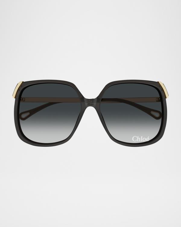 Chloe Oversized Geo Rectangle Metal Sunglasses | Neiman Marcus display picture 2