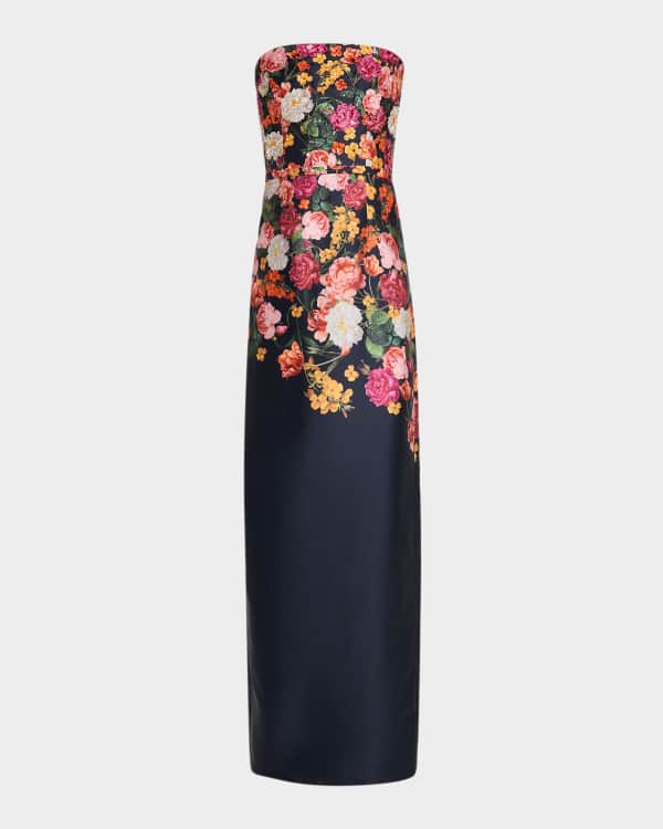 Sachin & Babi Brielle Strapless Floral-Print Mikado Gown