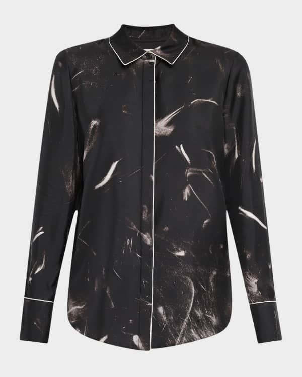 Lafayette 148 New York Scottie Wood Grain-Print Silk Blouse Lafayette 148 New York Scottie Wood Grain-Print Silk Blouse