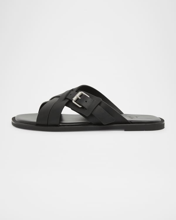 ジョルジオアルマーニ Giorgio Armani Slide Sandals Giorgio Armani Men's Textured Leather Slide Sandals, Black