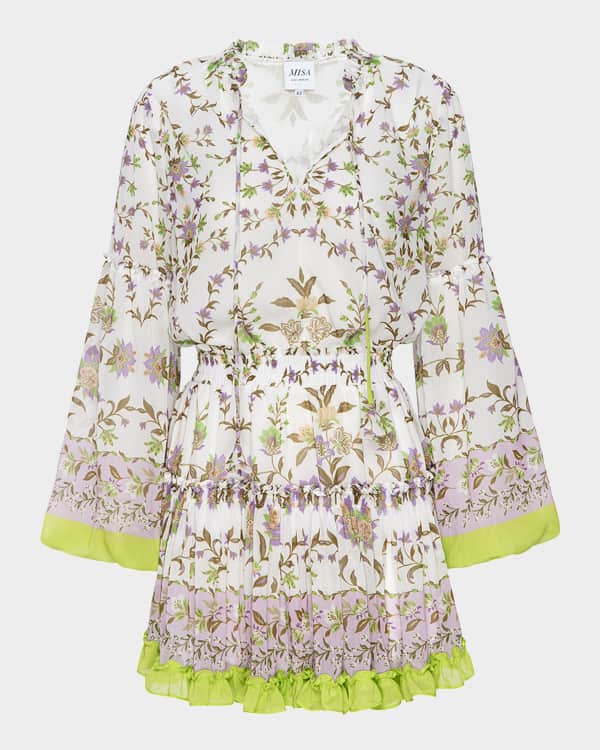 knee length dresses for ladies AA Las Alturas Cotton Mini Dress in Malene Floral Olive main image 0