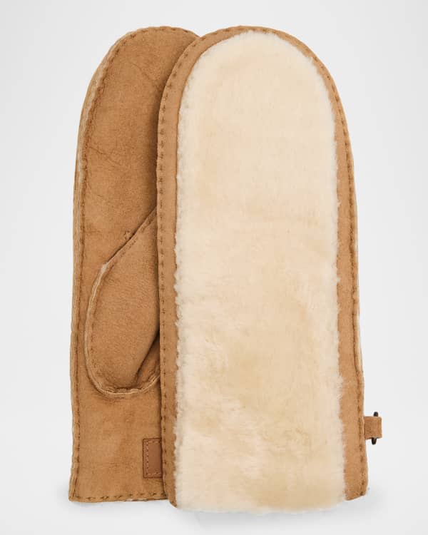 UGG Logo Tape Uggfluff Faux Fur Mittens | Neiman Marcus