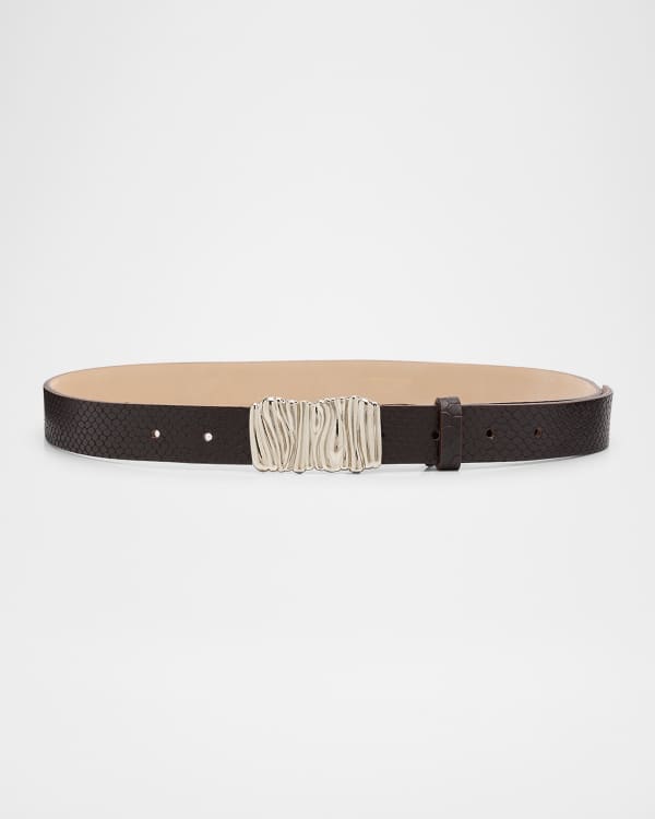McQueen Wide Leather Belt with Large Geometric Buckle