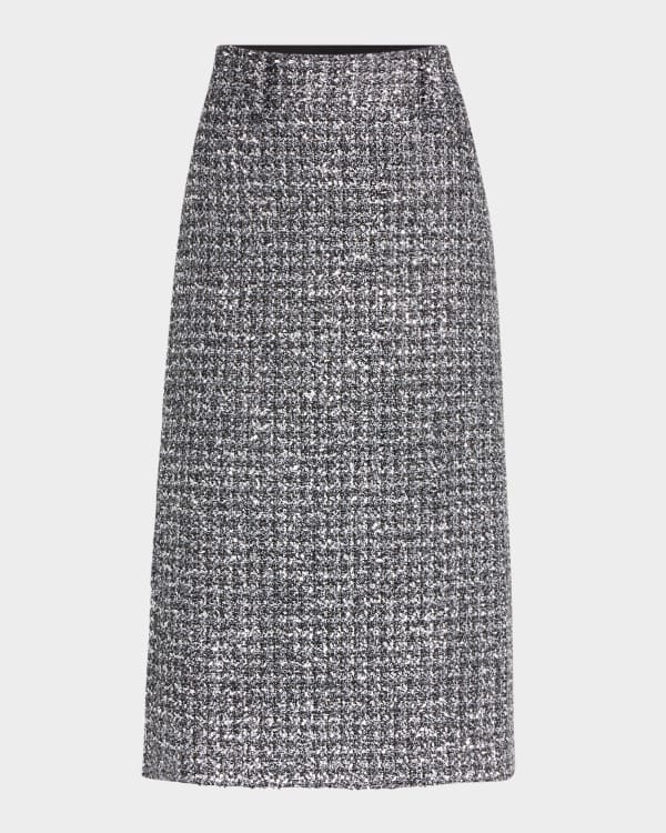 McQueen Tweed Pencil Midi Skirt with Front Slit | Neiman Marcus