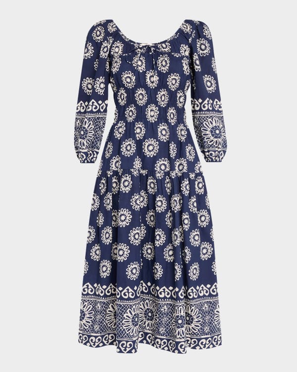 Cinq a Sept Suzie Denim Puff-Sleeve Midi Dress | Neiman Marcus
