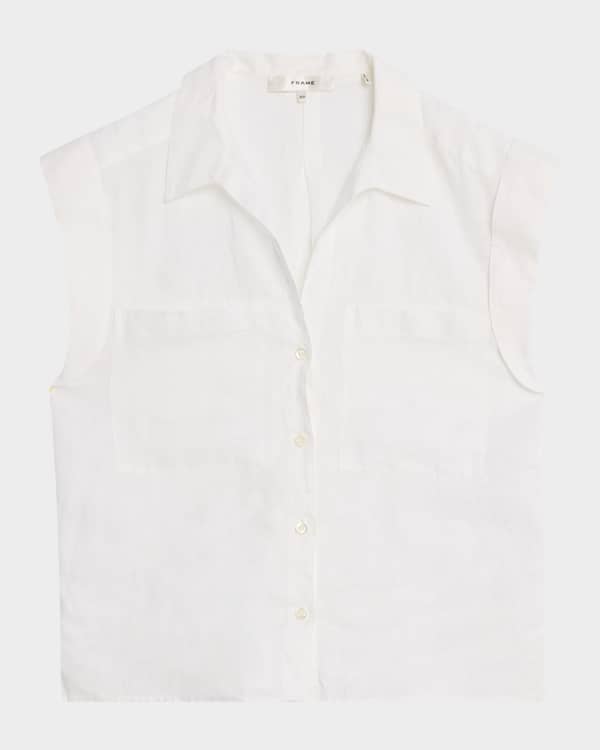 FRAME Pleated Ruffle-Trim Sleeveless Top | Neiman Marcus