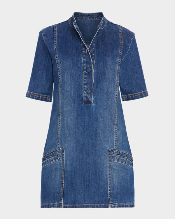 Alice + Olivia Diana Structured Denim Midi Dress | Neiman Marcus