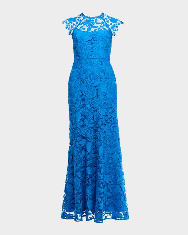 Tadashi Shoji Sleeveless Bow-Front Floral Lace Gown | Neiman