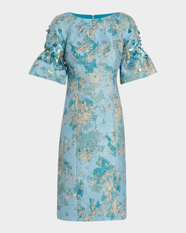 Rickie Freeman for Teri Jon Blouson-Sleeve Metallic Jacquard Rickie Freeman for Teri Jon Blouson-Sleeve Metallic Jacquard