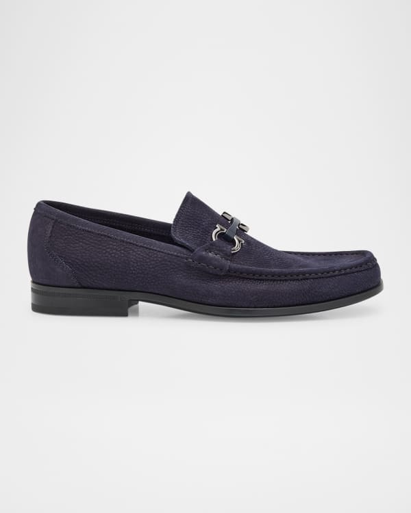 Ferragamo Men's Blue Logo-Embossed Slip-On Sandals, Size 8