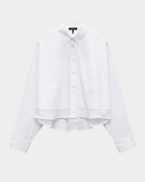 Tory Burch Brigitte Two-Tone Button-Down Silk Shirt | Neiman