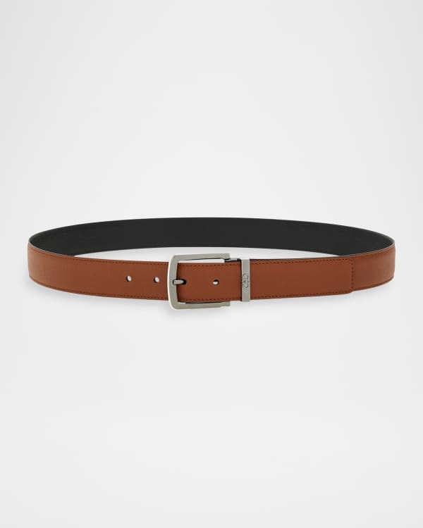 Ferragamo Men's Square-Buckle Leather Belt | Neiman Marcus
