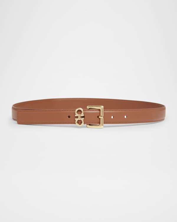 Ferragamo Gancio Contour Reversible Leather Skinny Belt
