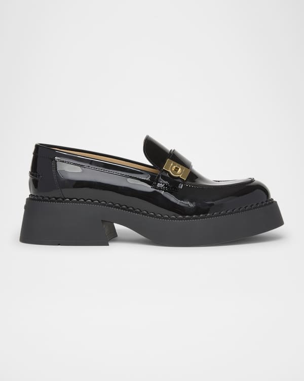 Prada Leather Square-Toe Penny Loafers | Neiman Marcus