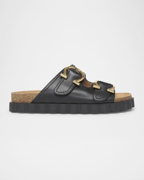 Jil Sander Double Buckle Leather Slide Sandals | Neiman Marcus
