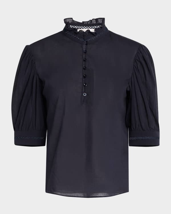 Lainey Ruffle Embroidered Pilgrim Collar Top