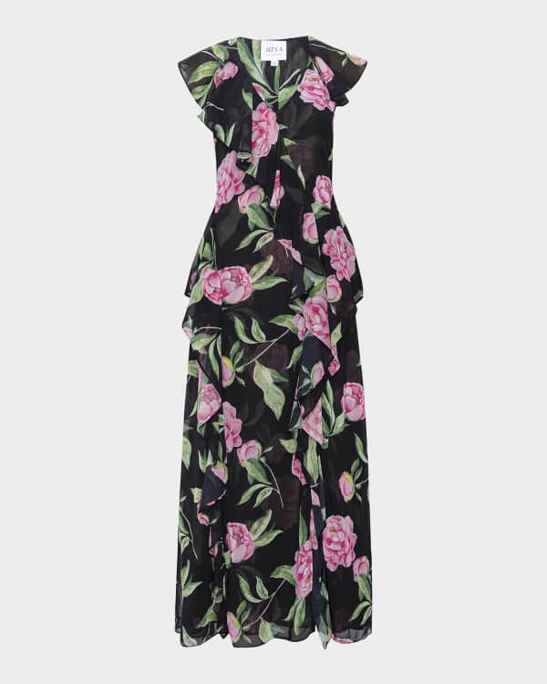 MISA Los Angeles Aubrey Tiered Ruffle Floral Chiffon Maxi