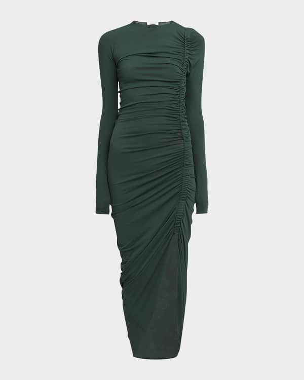 Prada Long-Sleeve Rib Knit Jersey Midi Dress | Neiman Marcus