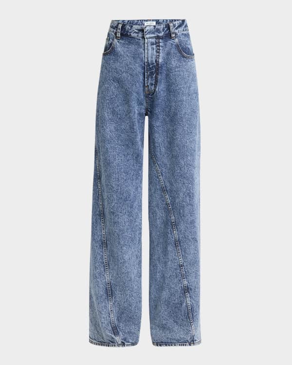 ALAIA Exaggerated Rounded Wide-Leg Denim Jeans | Neiman Marcus