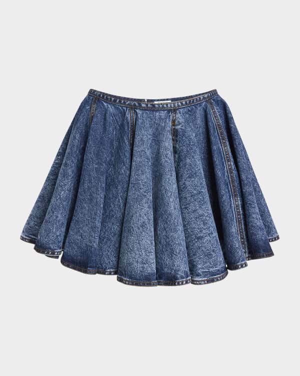 McQueen Denim Midi Skirt with Asymmetric High Slit | Neiman