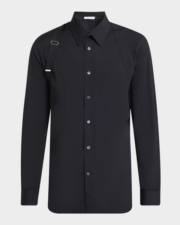 McQueen Men's Dress Shirt with Metallic Folded-Print Harness