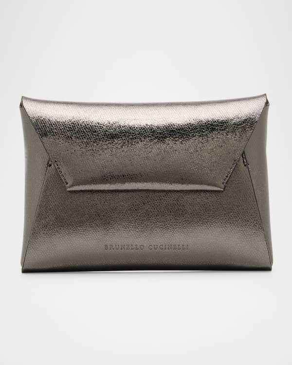 Brunello Cucinelli Envelope Flap Metallic Leather Clutch Bag