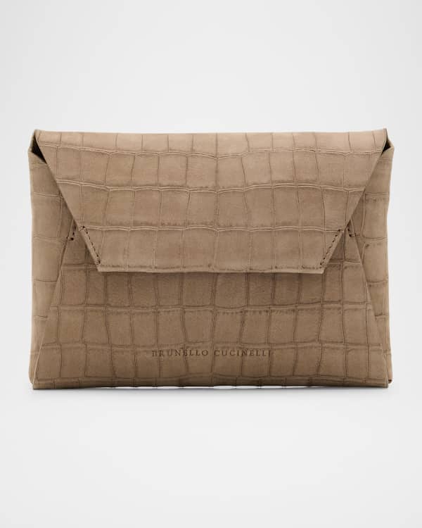 クラッチバッグ Brunello Cucinelli Suede Finish Clutch Bag With Fold-Over Brunello Cucinelli Women's Suede Finish Clutch Bag With Fold