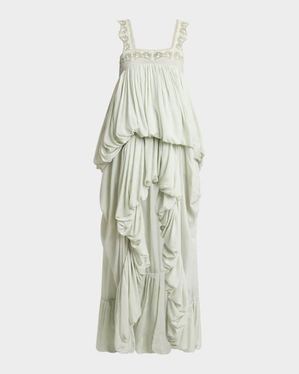 Chloe Long Ruffle-Trim Silk Mousseline Dress | Neiman Marcus