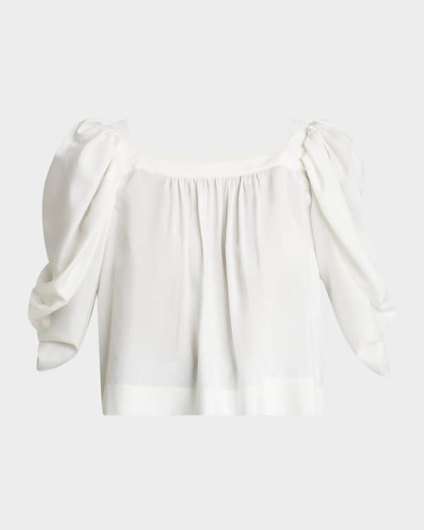 Silk Chiffon Voilet Flounce Sleeve Top