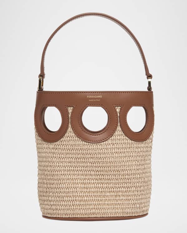 FERRAGAMO Leather bucket bag with l details フェラガモ Salvatore Ferragamo Grained Leather Bucket Bag | ShopSimon