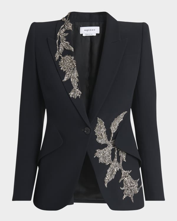 アウターその他 ALEXANDER MCQUEEN Woman Blazer Grey 811666QJAEK 1015 McQueen Peak Shoulder Blazer Jacket w/ Eyelet Detail