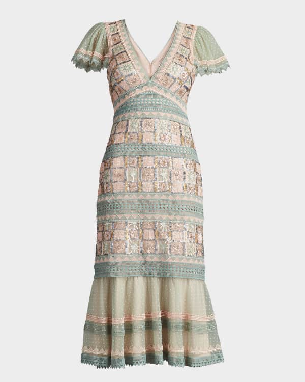 Tadashi Shoji Sequined Lace Knee-Length Dress | Neiman Marcus